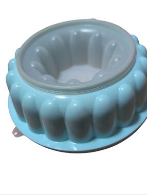 Vintage Tupperware Sheer Ice Jel-Ring Mold Blue Lid Jello Dessert Bowl 3 Pc